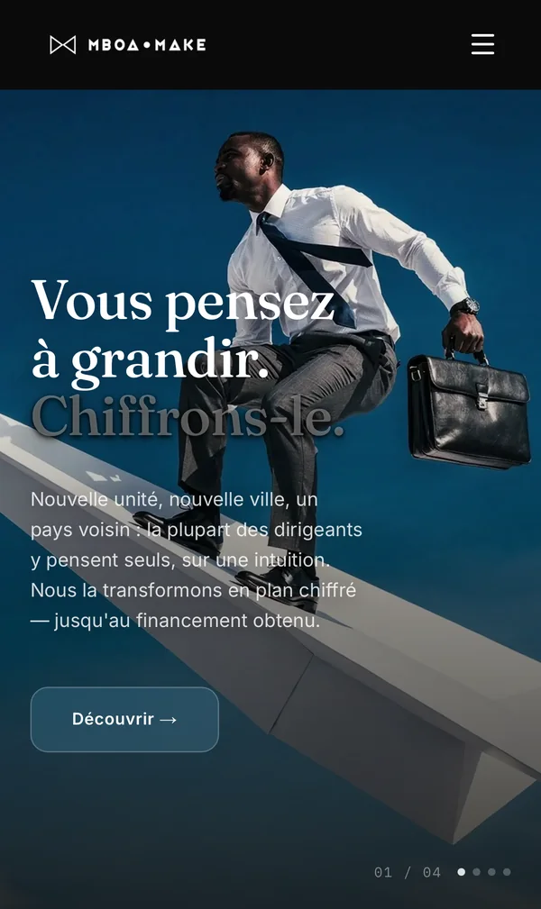 Page d’accueil du site Mboa Make, version mobile