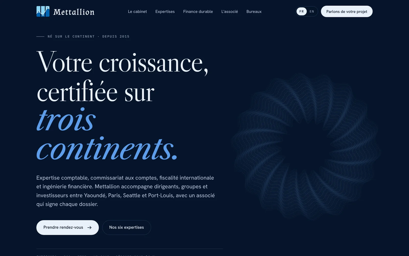 Page d’accueil du site Mettallion, version ordinateur