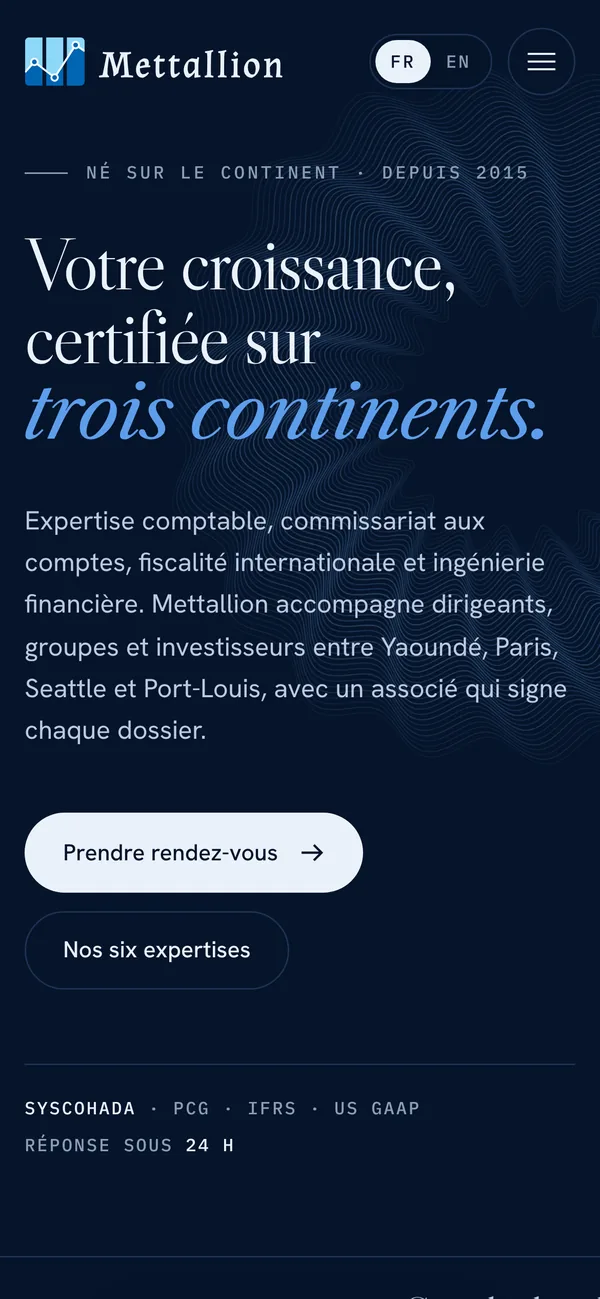 Page d’accueil du site Mettallion, version mobile