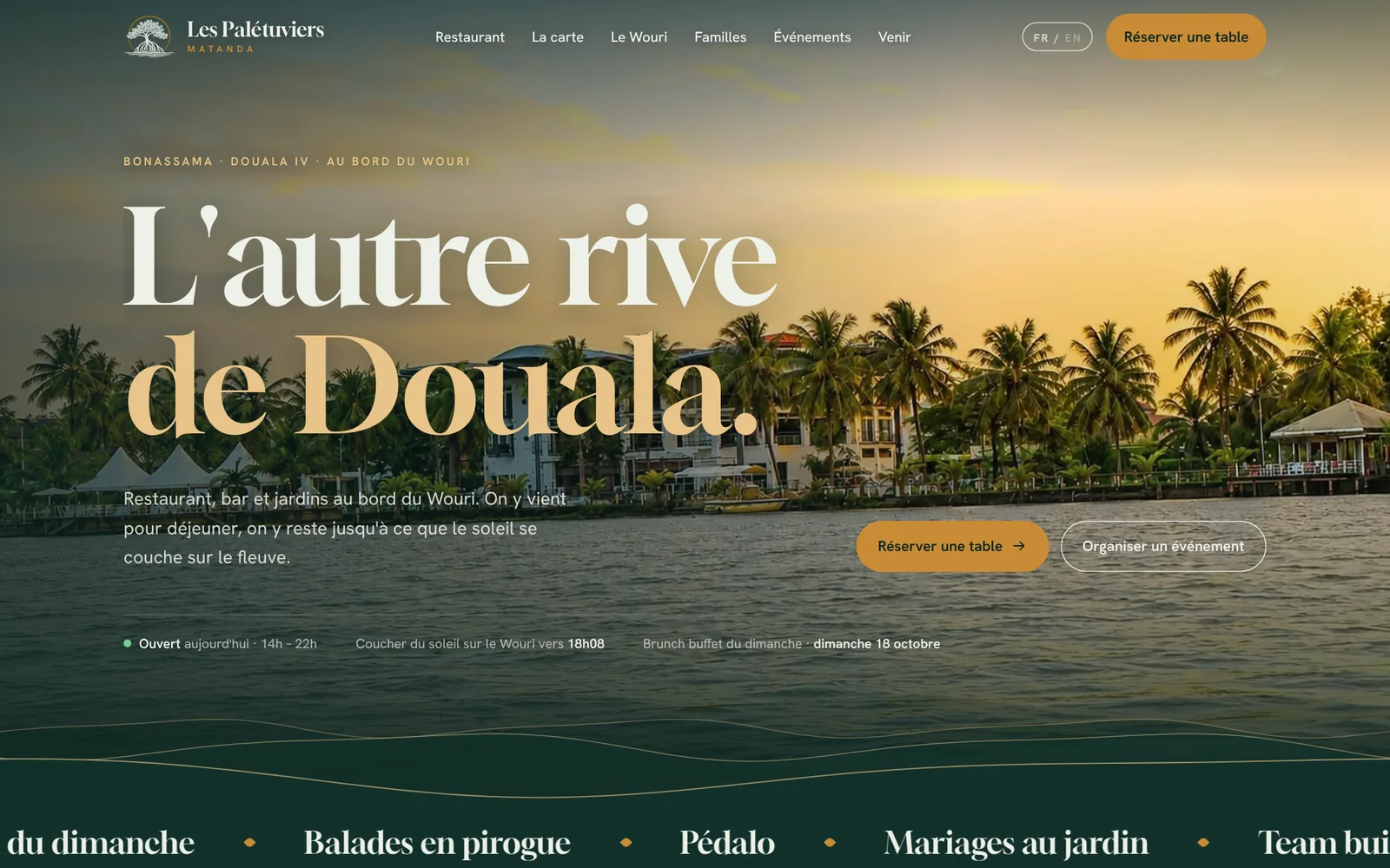 Page d’accueil du site Les Palétuviers Matanda, version ordinateur