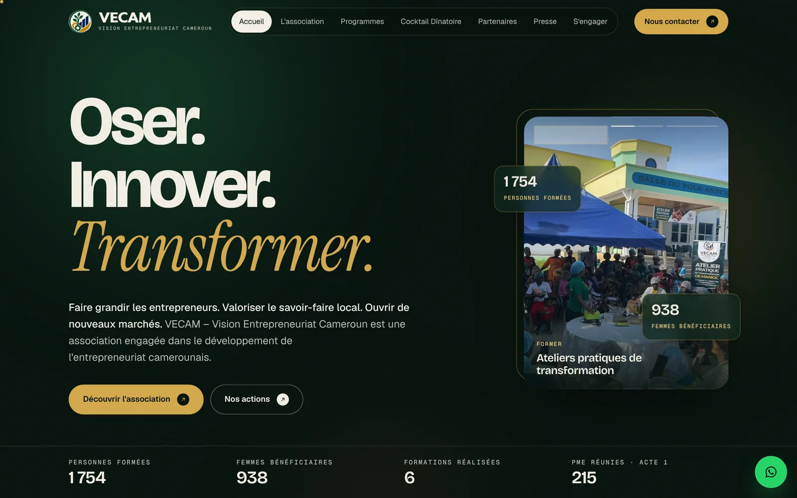 Page d’accueil du site VECAM, version ordinateur