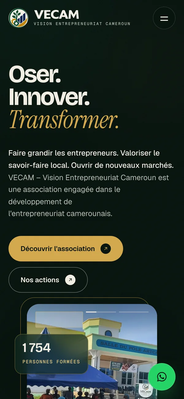 Page d’accueil du site VECAM, version mobile